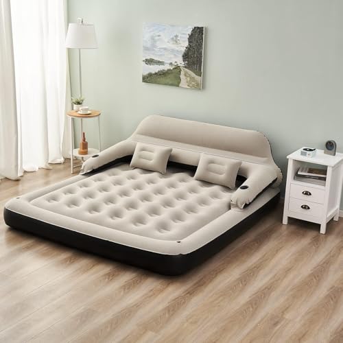 Queen Size Air Mattress Sofa Bed with Headboard and Pillow, Inflatable Bed for Outdoor Overnight - size: Queen