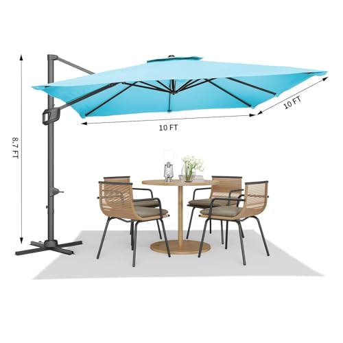 9ft Outdoor Patio Umbrella Heavy Duty 8 Ribs, Waterproof UV Protection Sun Shade with Crank Lift & Push Button Tilt, Outdoor Umbrella for Deck, Pool, Garden, Backyard, Lawn - color: Turquoise Blue&Square, size: 10FT Roman