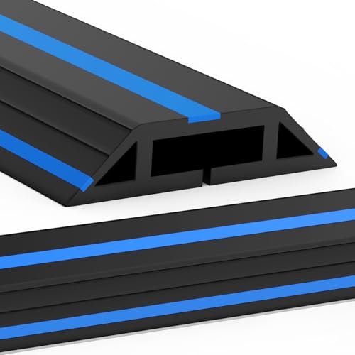 Eapele Floor Cord Cover 10ft Cord Covers for Wires on Floor, Heavy Duty Extension Cord Cover, Rubber Floor Cable Cover, Prevent Trip Hazard for Sidewalk Home Office Outdoor or Indoor Settings - color: Blue & Black, size: 10 feet-1pc