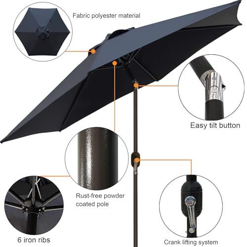 Blissun 7.5 ft Patio Umbrella, Yard Umbrella, Outdoor Market Umbrella with Push Button Tilt Crank (Black) - color: Black