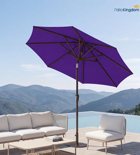 PatioKingdom Auto-Tilt 9FT Patio Umbrella Outdoor with 8 Sturdy Fiberglass Ribs,Market Table Umbrella for Pool,Backyard,Deck and Garden - color: Dark Purple, size: 9FT