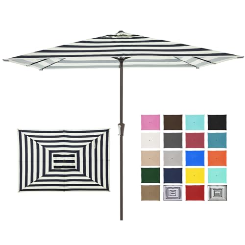 JEAREY 8x10 ft Rectangular Patio Umbrellas Outdoor Table Market Umbrella w/Crank, 8 Sturdy Ribs, UV Protection Windproof Sunproof for Garden, Deck, Backyard, Pool(Beige & Black Striped) - color: Beige & Black Striped, size: 8x10ft