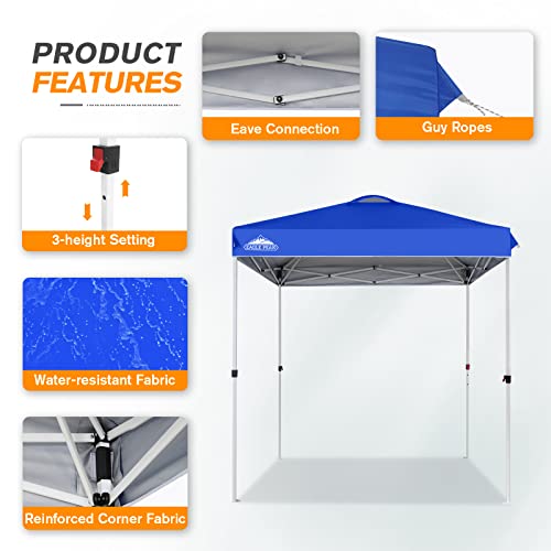 EAGLE PEAK Pop Up Canopy Tent with Wheeled Carry Bag, 8 Stakes, 4 Ropes, Easy Set Up Tent Canopy, 6.6x6.6 ft, Blue - color: Blue, size: 6.6x6.6