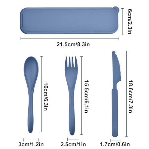 3-in-1 Portable Cutlery Set with Case – Reusable Camping Utensils – Travel Fork, Knife, Spoon Set for Camping, Picnic, Deep Blue - color: Deep Blue