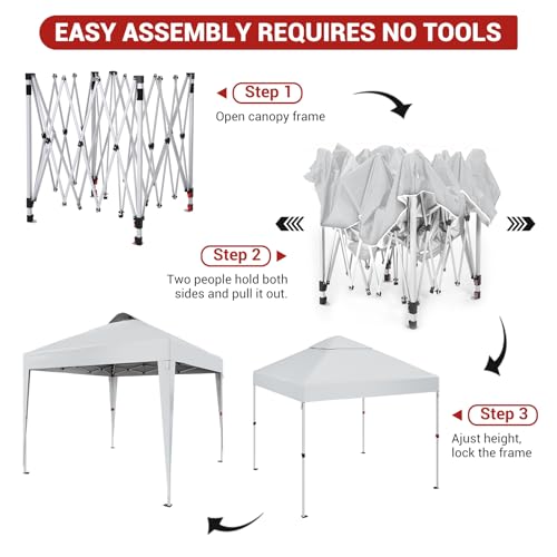 10 x 10 FT Pop Up Canopy Tent, Height Adjustable Sun Shade Shelter with Top Vent, Commercial Portable Instant Canopy with Wheeled Carry Bag, Waterproof Party Tent for Patio, Garden, White - color: White, size: Leg Wrap