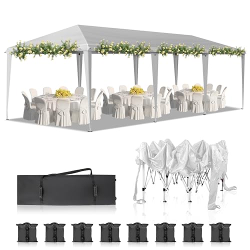 Outvita 10x30ft Ez Pop Up Outdoor Canopy Tent, Portable Commercial Instant Tent with Carry Bag for Party Wedding Birthday BBQ Events - style: 10x30-white
