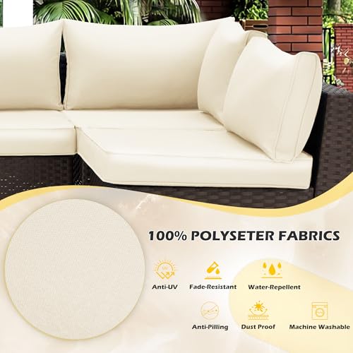 HOMREST Outdoor Replacement Cushions for Patio Furniture,Water-Repellent Sofa Cushion for 6-Seat Rattan Wicker Sectional Patio Conversation Sets,14-Piece Cushions Set for Outdoor Couch（Beige） - color: Beige, size: 6 Seat