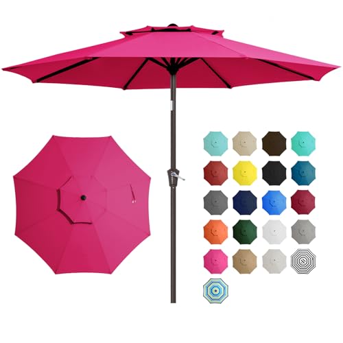 JEAREY 9' 2-Tiers Patio Umbrellas Outdoor Table Market Umbrella w/Push Button Tilt/Crank, 8 Sturdy Ribs, UV Protection Waterproof Sunproof(Rose Pink) - color: Rose Pink