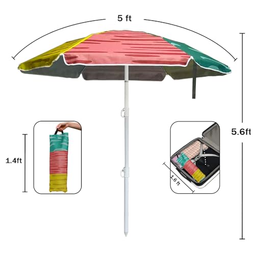 LOTTAFUN Water Table Kid Umbrella 5ft Beach Umbrella - Heavy Duty Wind Resistant UV 50+ Portable Sun Shade with Sand Anchor & Carry Bag, Outdoor Folding Umbrella for Beach,Pool,Patio,Garden (3 Color Block) - color: Three colors