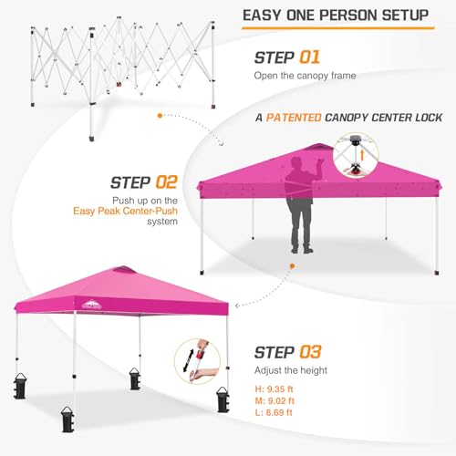 EAGLE PEAK Pop Up Canopy Tent with Wheeled Carry Bag, 8 Stakes, 4 Ropes, 4 Weight Bags, Easy Set Up Tent Canopy, 10x10 ft, 100sqft of Shade, Pink - color: Pink, size: 10x10