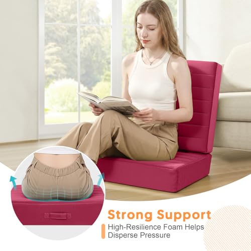 MeMoreCool Square Floor Pillow Seating for Adults Kids, Large Meditation Cushion Floor Pillow with Thick Foam & Soft Tufted Cover, Washable Big Pillow Seat Floor Cushion for Sitting Yoga 24" Wine - color: Magenta, size: 24 Inch