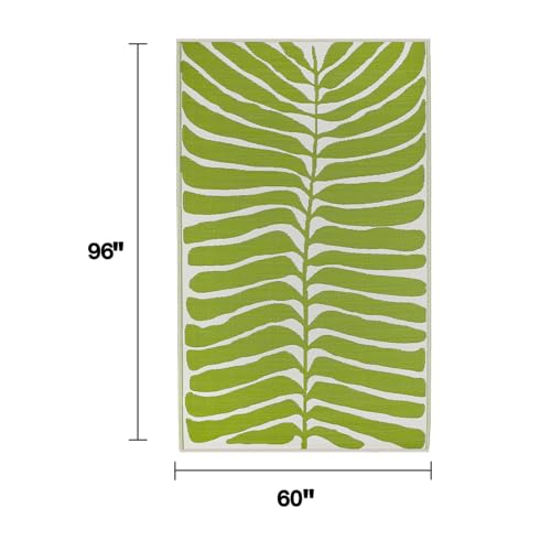 Fab Habitat Outdoor Rug - Waterproof, Fade Resistant, Crease-Free - Premium Recycled Plastic - Tropical Leaf Botanical - Patio, Porch, Deck, Balcony - Hilo - Green - 5 x 8ft - color: Hilo - Green, size: 5' x 8' (Rectangular)