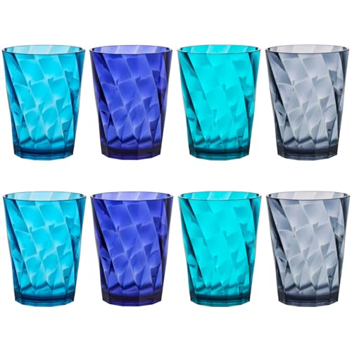 US Acrylic Optix Plastic Reusable Drinking Glasses (Set of 8) 14oz Rocks Cups in Coastal Colors | BPA-Free Tumblers, Made in USA | Top-Rack Dishwasher Safe - style: 14-ounce