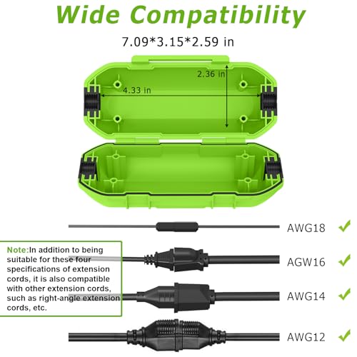 2 Pack Extension Cord Cover Outdoor, IP54, Connection Box to Protect Outdoor Outlet, Plug, Christmas Holiday Decoration Light, Green - color: Green