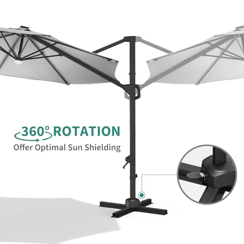 TrailBlaze 10ft Cantilever Patio Umbrella – 360° Rotating Offset Sun Shade with Adjustable Tilt, Waterproof Windproof 600D Oxford Canopy, Heavy-Duty Rustproof Aluminum Frame, Cross Base – Ideal for Garden, Patio, Poolside - color: Grey