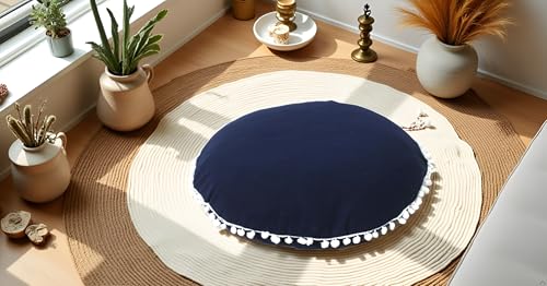 CRAFT KALA Meditation Floor Pillow Cover, Round Large Pillows Cover Seating for Adults, Bohemian Mandala Circle Cushions Cover for Outdoor Fireplace Yoga Living Room (Blue, 32" Round)