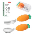Baby Fork and Spoon Set with Carry Case Baby Training Utensils Self Feeding Toddler Silverware Silicone and Stainless Steel Kids and Toddler Utensil Set-Carrot - color: Carrot