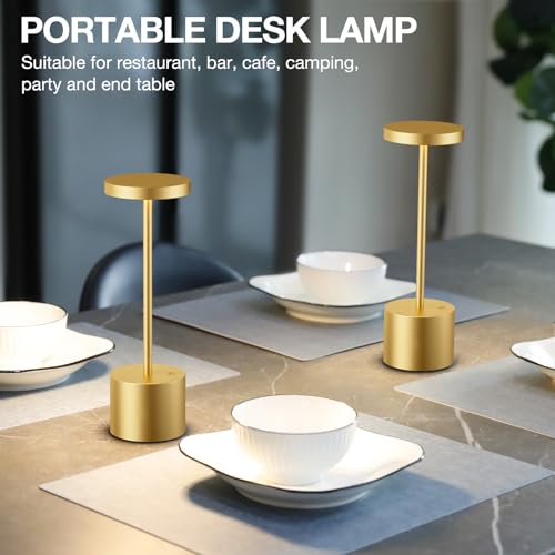 Kakanuo Gold Cordless Lamp Set, Rechargeable Lamps, 3 Color Temperature, LED Outdoor Wireless Lamp, Battery Operated Lamps, Stepless Dimmable, Touch Control - color: Gold