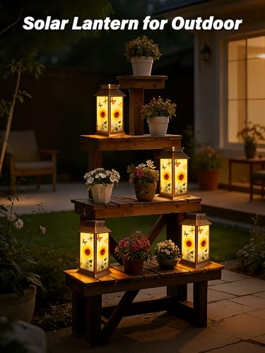 Mothers Day Gifts, Solar Lanterns Outdoor Waterproof Hanging Garden Decor with Sunflower Butterfly Pattern Outdoor Solar Lights for Garden Lawn Yard Patio Porch, Gifts for Mom Women Grandma - style: Sunflower Butterfly