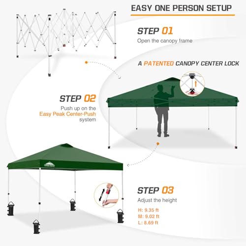 EAGLE PEAK Pop Up Canopy Tent with Wheeled Carry Bag, 8 Stakes, 4 Ropes, 4 Weight Bags, Easy Set Up Tent Canopy, 10x10 ft, 100sqft of Shade, Green - color: Green, size: 10x10