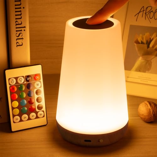 Auxmir Rechargeable LED Night Light, Touch & Remote Control Bedside Lamp with 13 Colors, 5 Brightness Levels, Portable Table Lamp for Kids Baby Nursery, Bedroom, Bathroom, Camping, Dark Brown - color: Dark Brown