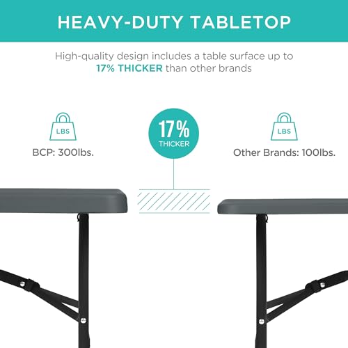 Best Choice Products 8ft Plastic Folding Table, Indoor Outdoor Heavy Duty Portable w/Handle, Lock for Picnic, Party, Pong, Camping - Dark Gray - color: Dark Gray, size: 8ft