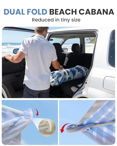 Qipi Beach Cabanas for Sand, Beach Canopy with Sandbags & Side Wall for Family, Easy Set Up Sun Shelter, UPF 50+ UV Protection with Roof Vent - color: 8' x 8' Sea Life Dual-Fold