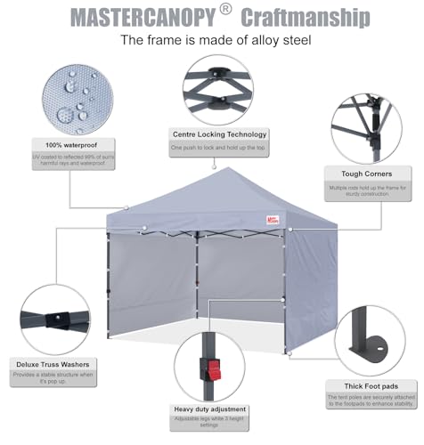 MASTERCANOPY Heavy Duty Pop-up Canopy Tent with Sidewalls (10x10,Gray) - color: Gray, size: 10x10