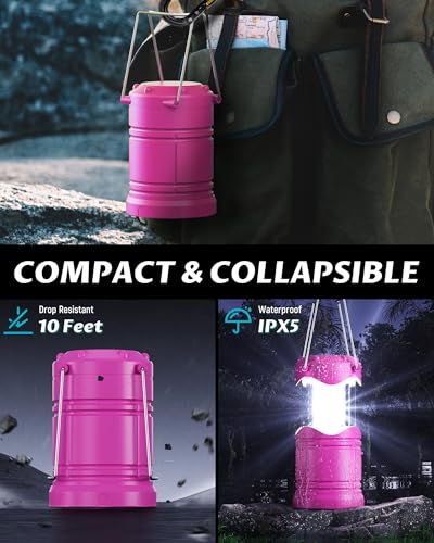 Lichamp 4 Pack LED Camping Lanterns, Battery Powered Camping Lights LED Collapsible Flashlight Portable Emergency Supplies Kit, A4PK - color: Pink