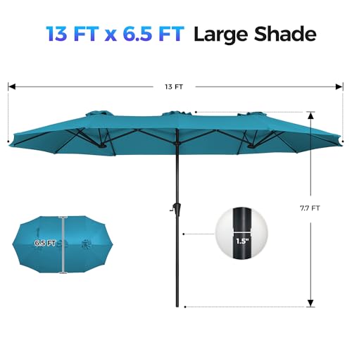SUPERJARE 13FT Outdoor Umbrella for Patio, Double sided Pool Umbrellas with Fade Resistant Canopy, Large Table Umbrella for Deck, Market, Backyard - Lake Blue - color: Lake Blue, size: 13FT