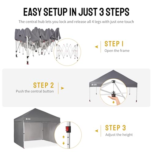 CROWN SHADES 10X10 Commercial Instant Canopy Pop Up Tent with Center Lock, 300D Fabric, 4 Sidewalls, Sto'N Go Bag, Grey - color: Gray, size: 10x10 Classic