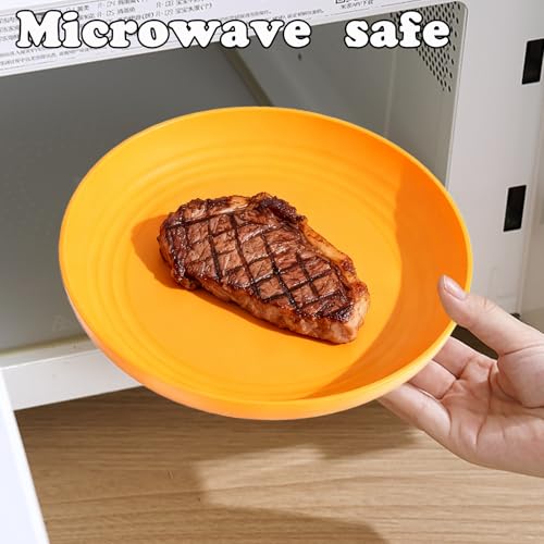 4 Pcs Unbreakable Wheat Straw Plates Set, 7.8 Inch Reusable Plastic Dinner Plates, Microwave Dishwasher Safe, Lightweight Plates for Kitchen Camping, BPA Free (Yellow) - color: Yellow