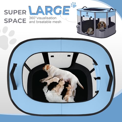 Foldable Dog Cat Playpen, Portable Dog Crate for Puppies, Cat, Puppy Play Pen for Indoors, Kennel Tent Crate for Indoor Outdoor Travel Camping Use with Carrying Case (Blue, L) - color: Blue, style: Large(44"x34"x23")