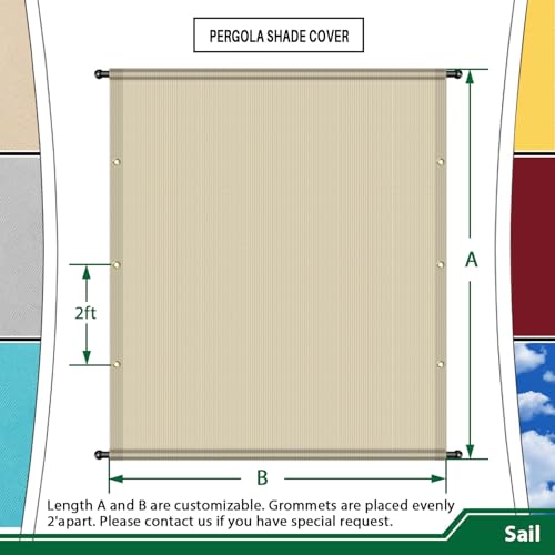 3' x 9' Universal Pergola Shade Cover with Grommets Weighted Rods, Sun Shade Cloth Outdoor Canopy Replacement Cover, Patio Awning for Porch, Backyard, Gazebo, Garden, Beige - color: Beige, size: 3'x9'