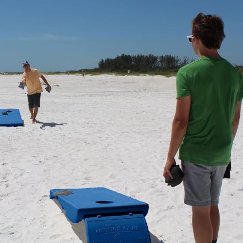 Driveway Games All Weather Corntoss Bean Bag Cornhole Yard Game Set for Indoor and Outdoor Use with 2 Target Boards and 8 Bean Bags - color: Blue