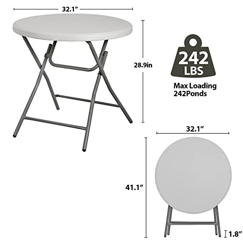 JupiterForce 32 Inch Round Folding Table, Indoor Outdoor Portable Plastic Dining Card Table High Top Cocktail Table for Camping Picnic Party Wedding Event, White - size: 32 inch