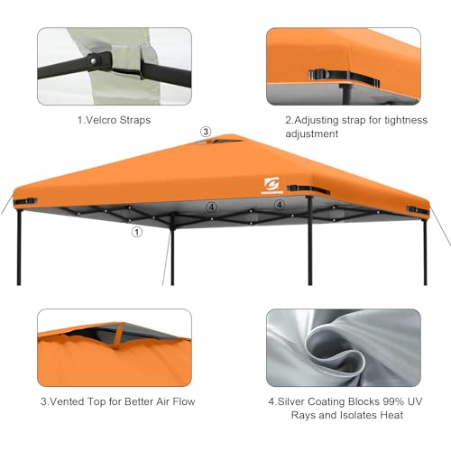 10x10 Pop Up Canopy Replacement Top Cover with Air Vent for Straight Leg Canopy Tent, Waterproof for Outdoor Garden Patio Camping Sun Shade (Orange) - color: Orange