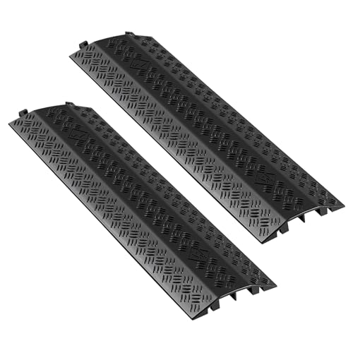 VEVOR 2 Pack Drop Over Cable Cover, 2 Channel Heavy Duty Cable Hose Protector Ramp, 38.3'' Floor Cord Cover, 17,500 lbs/Axle Load Capacity, for Traffic Areas, Indoor, Outdoor, Home, Office, Warehouse - size: Medium-2PACK