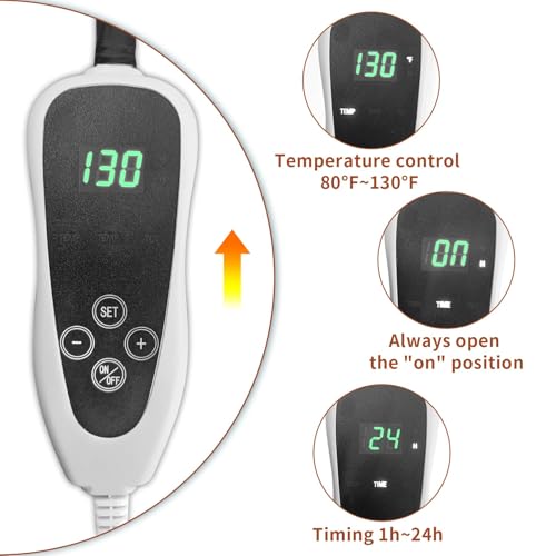 GOLOPET Extra Large Dog Heating Pad 47x30 in with Smart Thermostat Switch and Power Line Protection Tube,Obtained MET and UL Dual Certification,Waterproof Pet Heating pad-Paw Print - size: 47.0"L x 30.0"W x 0.5"Th