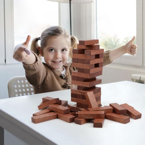 Canuan Wooden Tumbling Tower, 54PCS Blocks Stacking Games for Party, Camping for Kids Adult and Families, Classic Stacking Blocks Wood Stack Towers Wooden Board Tabletop Games with Storage Box - style: 54PCS