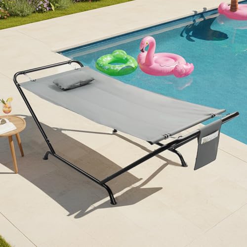 ONCLOUD Iron Hammock with Stand, Hammock Stand with Double-Layer Oxford Cloth Hammock, Portable Heavy-Duty Hammock for Outdoors, Garden, Patio, Yard, 550lbs (Gray) - color: Grey