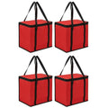 JoEzzy Insulated Bags – Large Thermal Food Delivery Bag & Reusable Shopping Tote – Heavy Duty Cooler Bag for Catering, Picnics, Beach, & Office Lunch – Collapsible, Stands Upright, Red - color: 4-Pack (Bag)