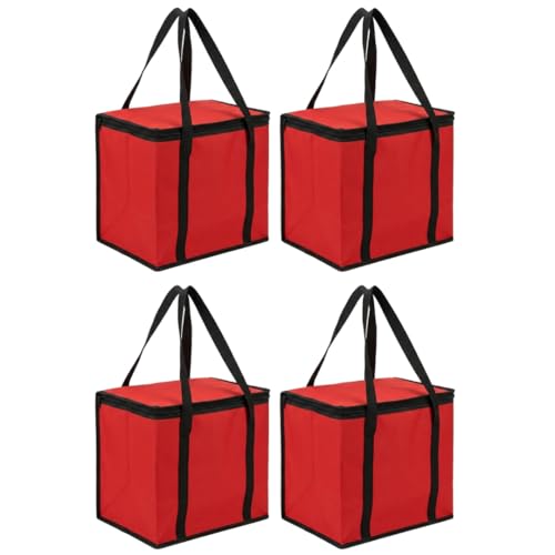 JoEzzy Insulated Bags – Large Thermal Food Delivery Bag & Reusable Shopping Tote – Heavy Duty Cooler Bag for Catering, Picnics, Beach, & Office Lunch – Collapsible, Stands Upright, Red - color: 4-Pack (Bag)