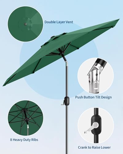 GarveeLife Outdoor Patio Umbrella, Table Market Umbrella with Push Button Tilt and Crank, 8 Sturdy Ribs UV Protection Waterproof for Garden, Deck, Backyard, Pool - color: Dark Green, size: 9ft