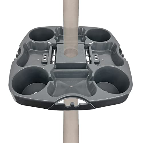 Myard 15'' Pro Universal Beach Umbrella Table Tray with Tablet Slots, Earpod Holds, Drink Holders, Snack Grooves, Phone Slots, Sunglasses Holes, Small Bag Hangers for Beach, Swimming Pool (Grey) - color: Grey