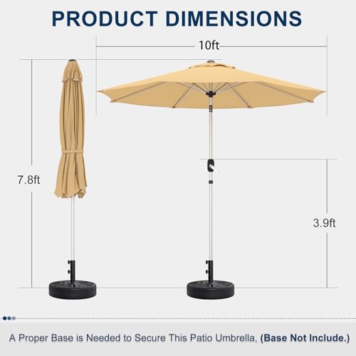 10FT Aluminum Outdoor Patio Umbrella, Fade-Resistant Market Umbrella with Push Button Tilt Function, 8 Sturdy All-Aluminum Ribs for Gardens, Patios, Backyards & Pools - color: Beige, size: 10FT-1Tier (Aluminum Umbrella)