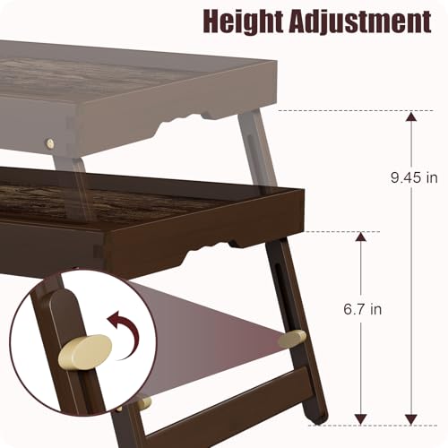 Bamboo Breakfast Tray with Telescopic Legs Tray with Foldable Legs and Removable Stand | Ergonomic Handle | Portable Bed Tray for Dining, Working, Laptop, Tablet and Phone，Vintage Walnut - color: Telescopic, size: Large