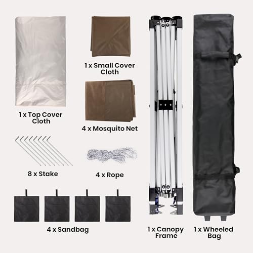 Bealife 11x11 Pop Up Gazebo Tent with Mosquito Netting, Instant Gazebo, Party Tent with Roller Bag, Pop Up Canopy Tent for Parties Patio Lawn Backyard Garden Deck, Beige - color: Beige