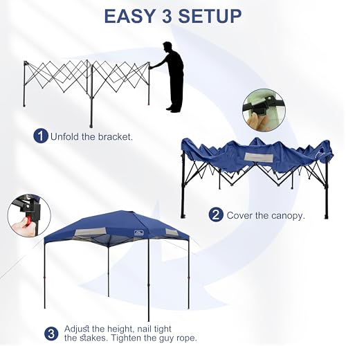 KAMPKEEPER 12x12 Pop Up Canopy Tent,Heavy Duty Outdoor Sun Shade for Events,Camping,Parties - Polygonal Patio Gazebo with Wheeled Bag,4 sandbags(Navy Blue, 12x12FT) - color: Blue, size: 12x12FT