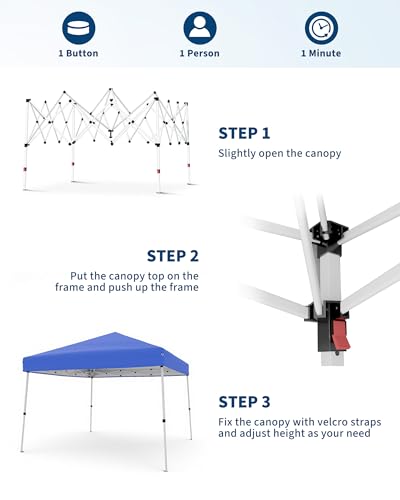 GarveeLife Canopy Tent, GarveeLife 10X10 FT Pop Up Canopy Outdoor Instant Tent Slant Legs with Carrying Bag, Portable Gazebo Shelter for Patio Deck Garden Beach - 8X8 FT Canopy Cover (Blue) - color: Blue